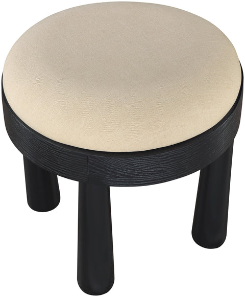 Rhea Beige Linen Textured Fabric Upholstered Ottoman, 1 Piece