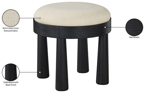 Rhea Cream Linen Textured Fabric Upholstered Ottoman, 1 Piece (Style 2)