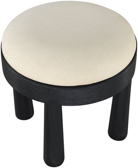 Rhea Cream Linen Textured Fabric Upholstered Ottoman, 1 Piece (Style 2)