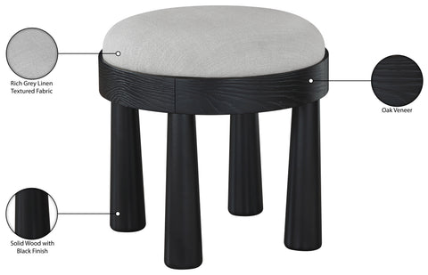 Rhea Grey Linen Textured Fabric Upholstered Ottoman, 1 Piece