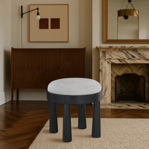 Rhea Grey Linen Textured Fabric Upholstered Ottoman, 1 Piece
