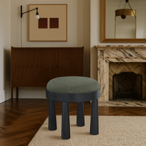 Rhea Olive Linen Textured Fabric Upholstered Ottoman, 1 Piece (Style 2)
