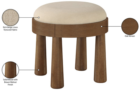 Rhea Beige Linen Textured Fabric Upholstered Ottoman, 1 Piece (Style 2)