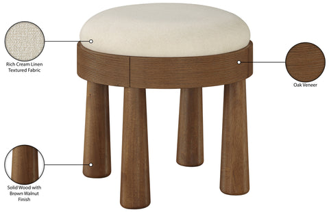 Rhea Cream Linen Textured Fabric Upholstered Ottoman, 1 Piece (Style 3)