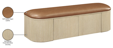 Nova Cognac Vegan Leather Upholstered Storage Bench, 1 Piece