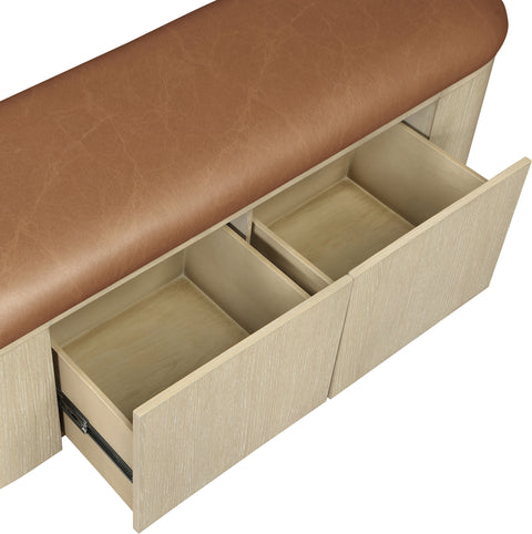 Nova Cognac Vegan Leather Upholstered Storage Bench, 1 Piece