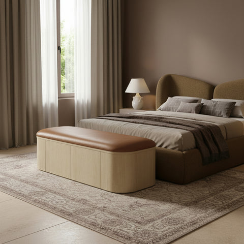 Nova Cognac Vegan Leather Upholstered Storage Bench, 1 Piece