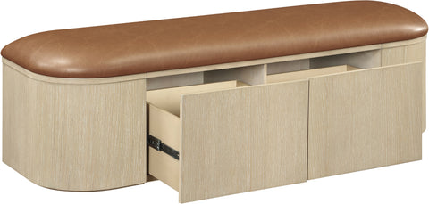 Nova Cognac Vegan Leather Upholstered Storage Bench, 1 Piece