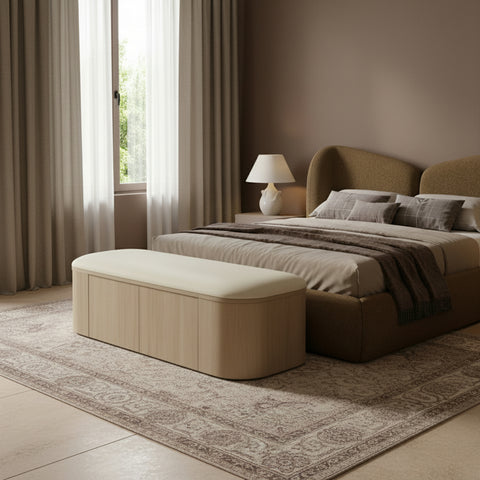 Nova Cream Vegan Leather Upholstered Storage Bench, 1 Piece