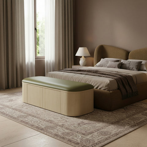 Nova Olive Vegan Leather Upholstered Storage Bench, 1 Piece