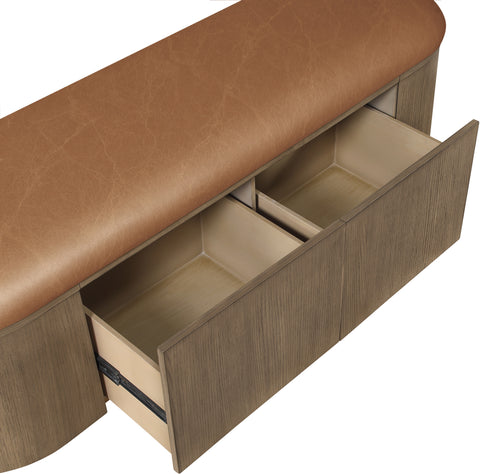 Nova Cognac Vegan Leather Upholstered Storage Bench, 1 Piece (Style 2)
