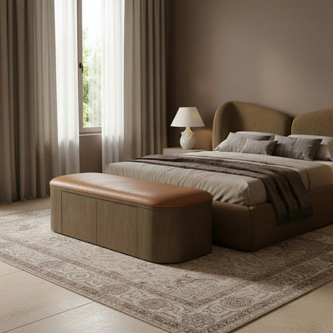 Nova Cognac Vegan Leather Upholstered Storage Bench, 1 Piece (Style 2)