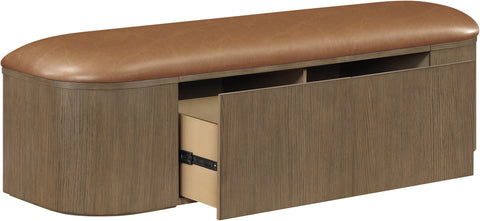 Nova Cognac Vegan Leather Upholstered Storage Bench, 1 Piece (Style 2)