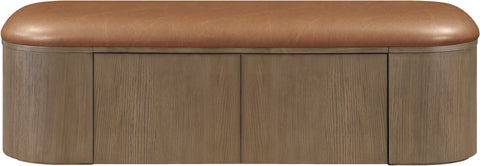 Nova Cognac Vegan Leather Upholstered Storage Bench, 1 Piece (Style 2)
