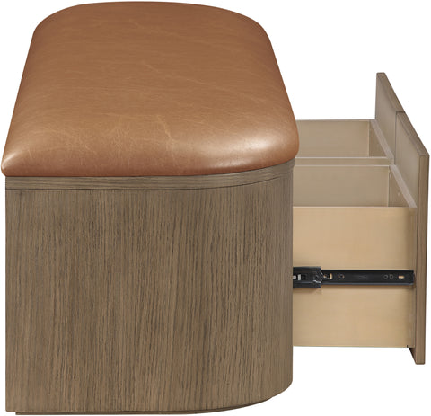 Nova Cognac Vegan Leather Upholstered Storage Bench, 1 Piece (Style 2)