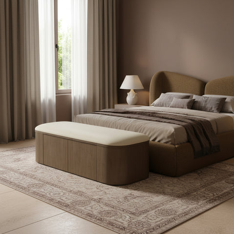Nova Cream Vegan Leather Upholstered Storage Bench, 1 Piece (Style 2)