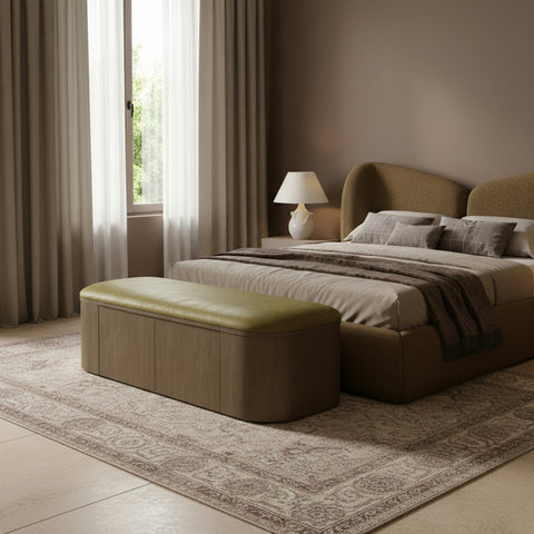 Nova Olive Vegan Leather Upholstered Storage Bench, 1 Piece (Style 2)