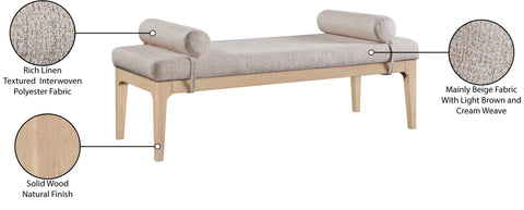 Arden Beige Linen Textured Fabric Upholstered Bench, 1 Piece