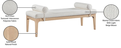 Arden Cream Linen Textured Fabric Upholstered Bench, 1 Piece