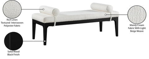 Arden Cream Linen Textured Fabric Upholstered Bench, 1 Piece (Style 2)