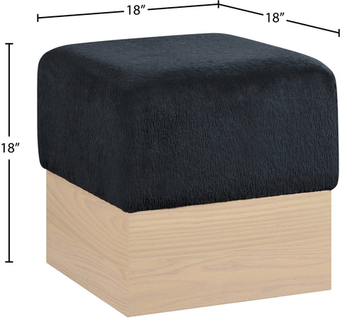 Faye Black Velour Fur Fabric Upholstered Ottoman, 1 Piece