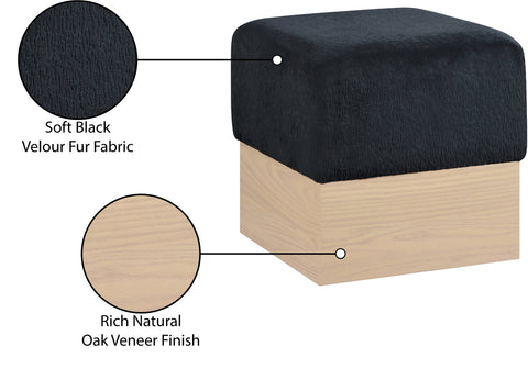 Faye Black Velour Fur Fabric Upholstered Ottoman, 1 Piece