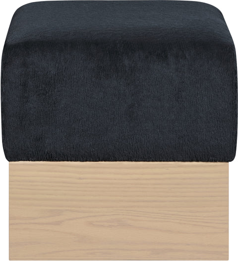 Faye Black Velour Fur Fabric Upholstered Ottoman, 1 Piece