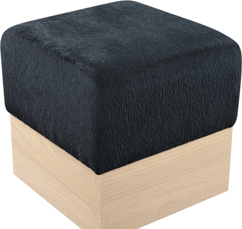 Faye Black Velour Fur Fabric Upholstered Ottoman, 1 Piece