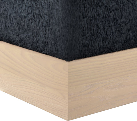Faye Black Velour Fur Fabric Upholstered Ottoman, 1 Piece