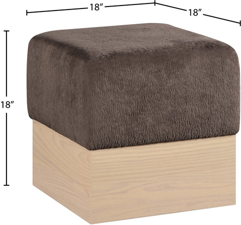 Faye Brown Velour Fur Fabric Upholstered Ottoman, 1 Piece
