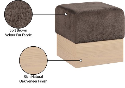 Faye Brown Velour Fur Fabric Upholstered Ottoman, 1 Piece