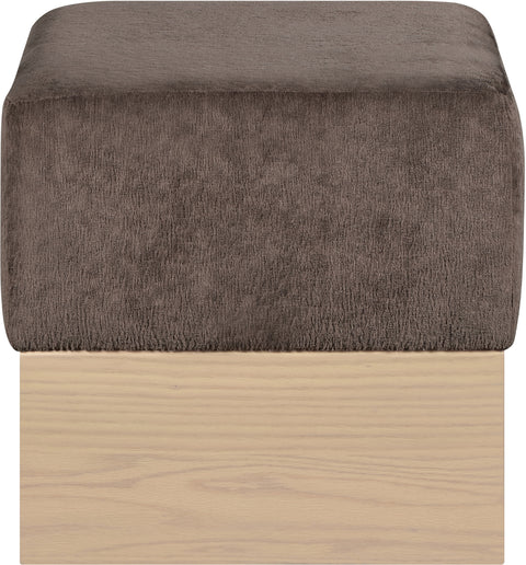 Faye Brown Velour Fur Fabric Upholstered Ottoman, 1 Piece