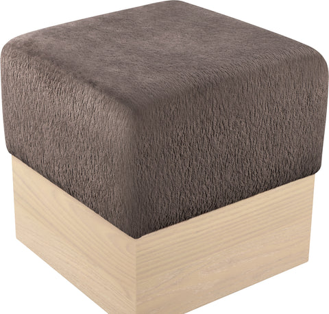 Faye Brown Velour Fur Fabric Upholstered Ottoman, 1 Piece