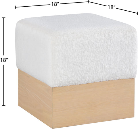 Faye Cream Velour Fur Fabric Upholstered Ottoman, 1 Piece