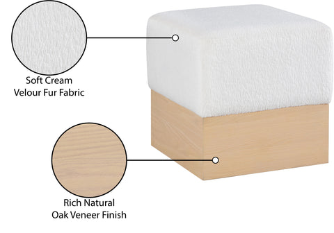 Faye Cream Velour Fur Fabric Upholstered Ottoman, 1 Piece