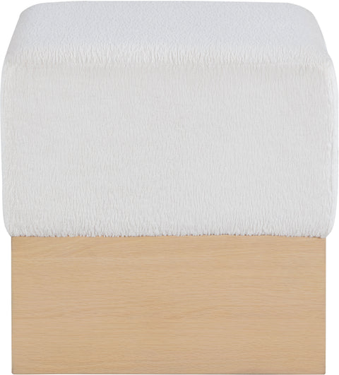 Faye Cream Velour Fur Fabric Upholstered Ottoman, 1 Piece