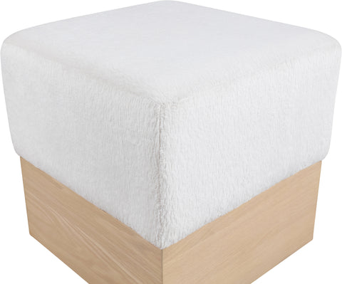 Faye Cream Velour Fur Fabric Upholstered Ottoman, 1 Piece