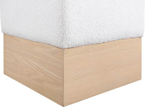 Faye Cream Velour Fur Fabric Upholstered Ottoman, 1 Piece
