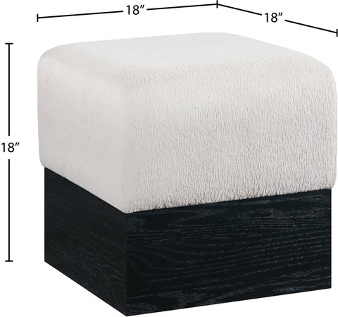 Faye Beige Velour Fur Fabric Upholstered Ottoman, 1 Piece