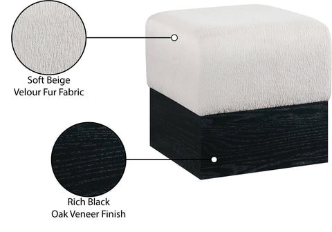 Faye Beige Velour Fur Fabric Upholstered Ottoman, 1 Piece