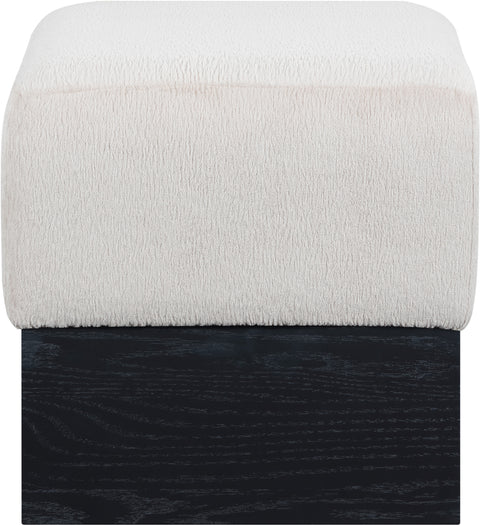 Faye Beige Velour Fur Fabric Upholstered Ottoman, 1 Piece