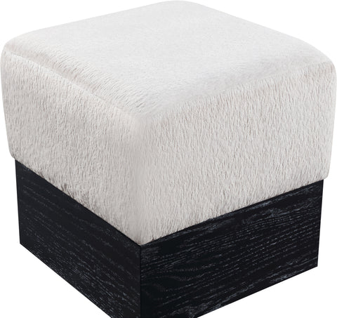 Faye Beige Velour Fur Fabric Upholstered Ottoman, 1 Piece