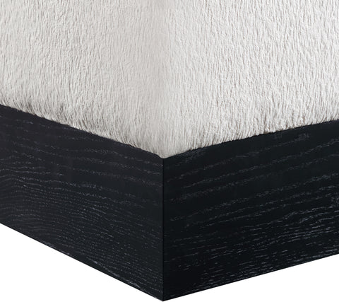Faye Beige Velour Fur Fabric Upholstered Ottoman, 1 Piece
