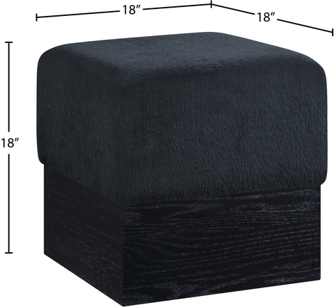 Faye Black Velour Fur Fabric Upholstered Ottoman, 1 Piece (Style 2)