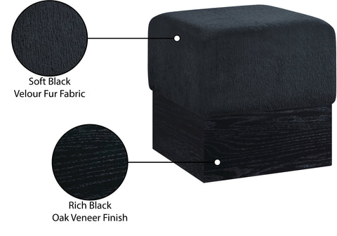 Faye Black Velour Fur Fabric Upholstered Ottoman, 1 Piece (Style 2)