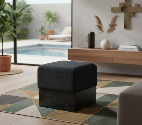 Faye Black Velour Fur Fabric Upholstered Ottoman, 1 Piece (Style 2)