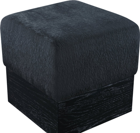 Faye Black Velour Fur Fabric Upholstered Ottoman, 1 Piece (Style 2)