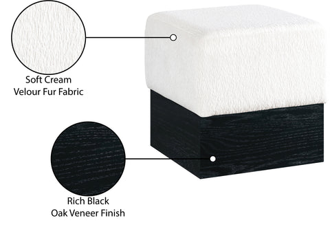 Faye Cream Velour Fur Fabric Upholstered Ottoman, 1 Piece (Style 2)