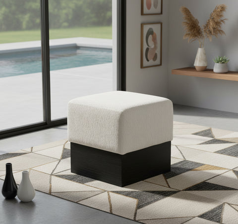 Faye Cream Velour Fur Fabric Upholstered Ottoman, 1 Piece (Style 2)