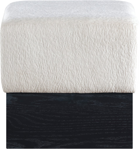 Faye Cream Velour Fur Fabric Upholstered Ottoman, 1 Piece (Style 2)